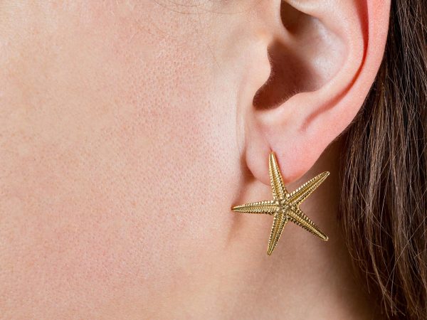 Hand Made Sterling Silver Gold Plated Big Starfish Studs