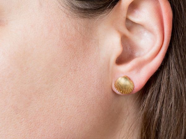 Hand Made Sterling Silver Gold Plated Tiny Cockle Clam Seashell Studs
