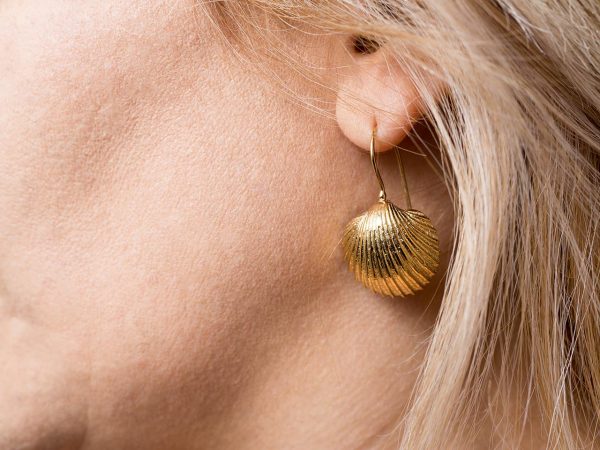 Hand Made Sterling Silver Gold Plated Big Cockle Clam Seashell Earrings