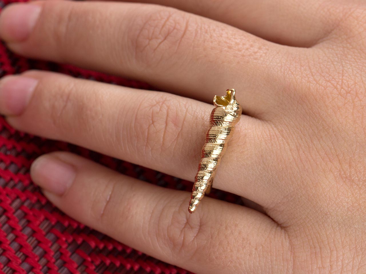Hand Made Sterling Silver Gold Plated Big Turritela Seashell Ring Hand Made Sterling Silver Gold Plated Big Turritela Seashell Ring