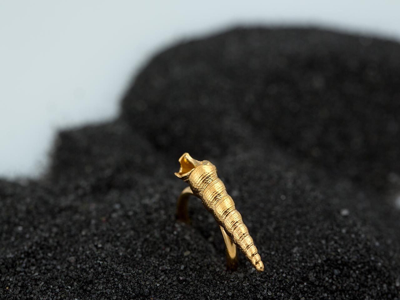 Hand Made Sterling Silver Gold Plated Big Turritela Seashell Ring