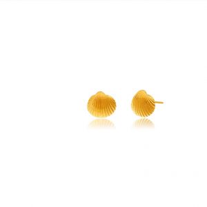 Hand Made Sterling Silver Gold Plated Tiny Cockle Clam Seashell Studs