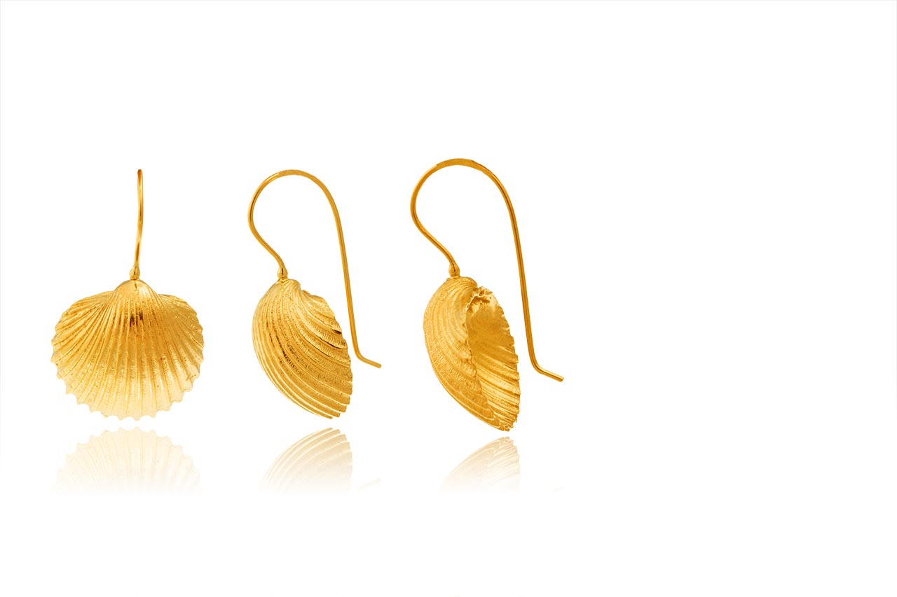 Hand Made Sterling Silver Gold Plated Big Cockle Clam Seashell Earrings Hand Made Sterling Silver Gold Plated Big Cockle Clam Seashell Earrings