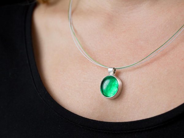 Hand Made Sterling Silver Big Emerald Green Pastille Pendant