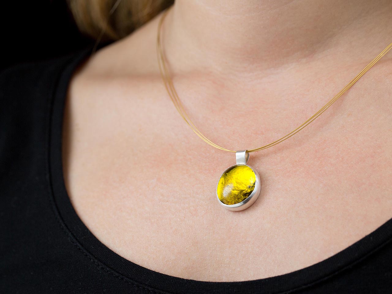 Hand Made Sterling Silver Big Lemon Yellow Pastille Pendant Hand Made Sterling Silver Big Lemon Yellow Pastille Pendant