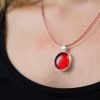 Hand Made Sterling Silver Big Fire Red Pastille Pendant