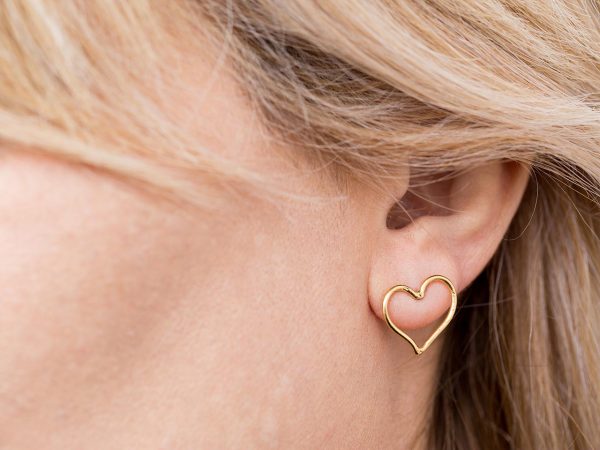 Hand Made Sterling Silver Gold Plated Wire Heart Studs