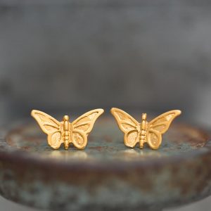 Hand Made Sterling Silver Gold Plated Small Butterfly Studs