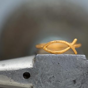 Hand Made Sterling Silver Gold Plated Ichthys Ring