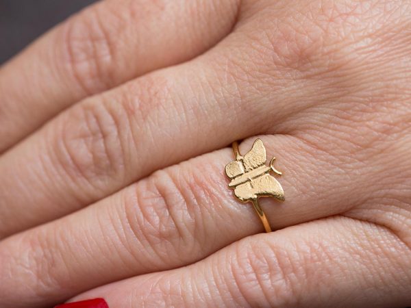 Hand Made Sterling Silver Gold Plated Etched Butterfly Ring