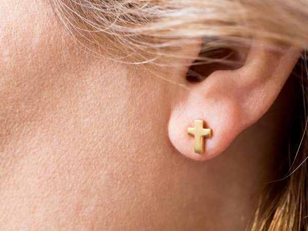 Hand Made Sterling Silver Gold Plated Tiny Cross Studs
