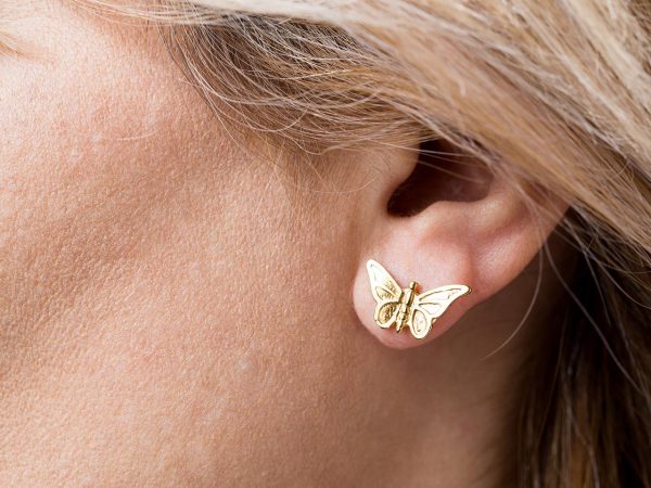 Hand Made Sterling Silver Gold Plated Small Butterfly Studs