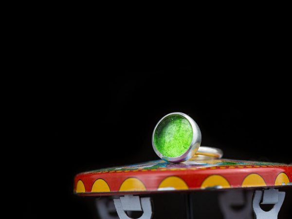 Hand Made Sterling Silver Small Peridot Green Adjustable Pastille Ring