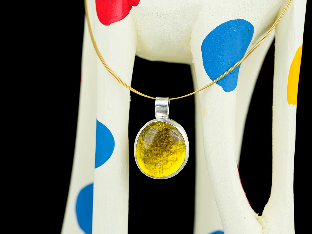 Hand Made Sterling Silver Big Lemon Yellow Pastille Pendant