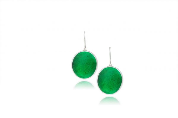 Hand Made Sterling Silver Big Emerald Green Pastilles Earrings