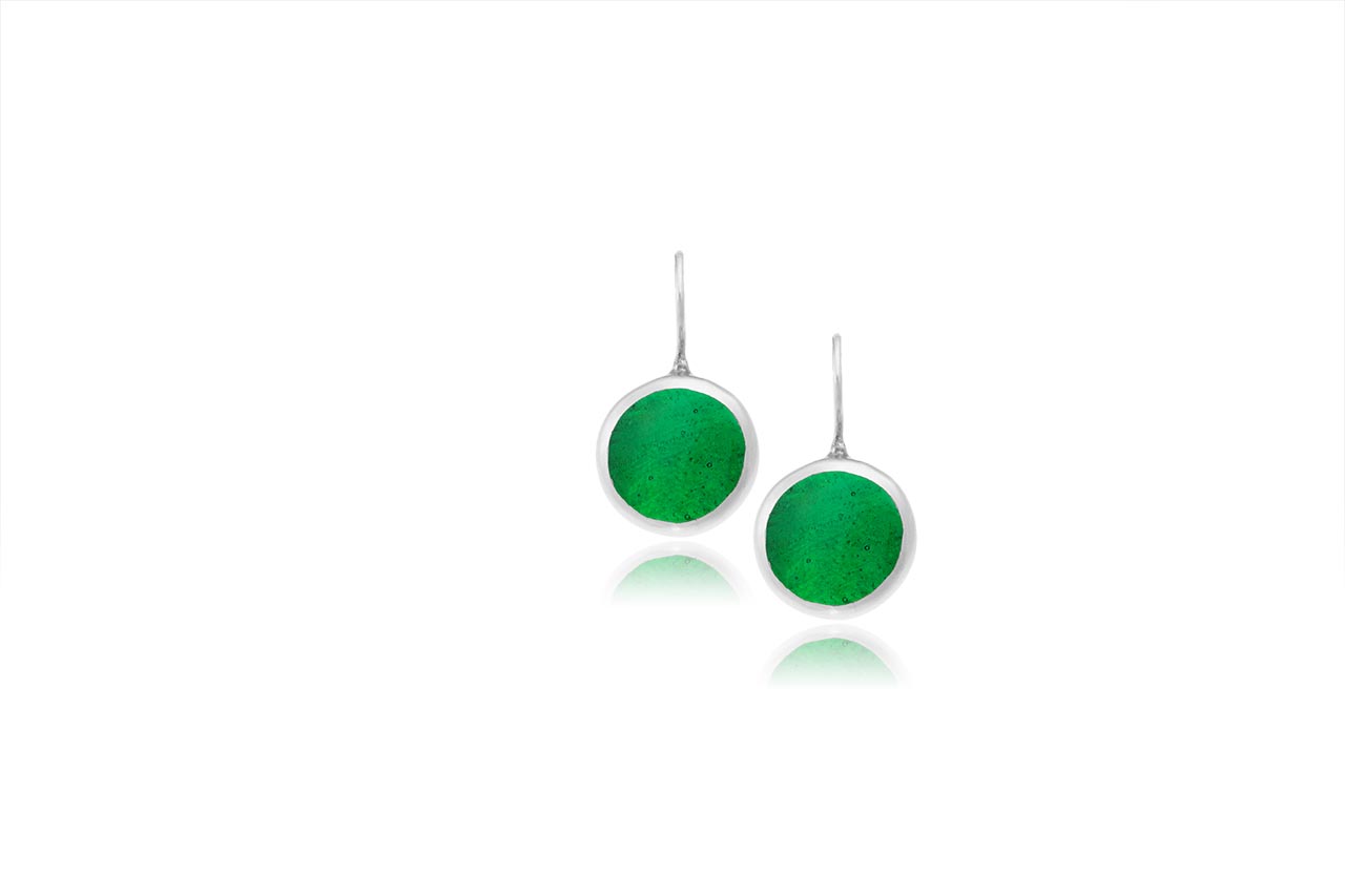 Hand Made Sterling Silver Small Emerald Green Pastilles Earrings Hand Made Sterling Silver Small Emerald Green Pastilles Earrings