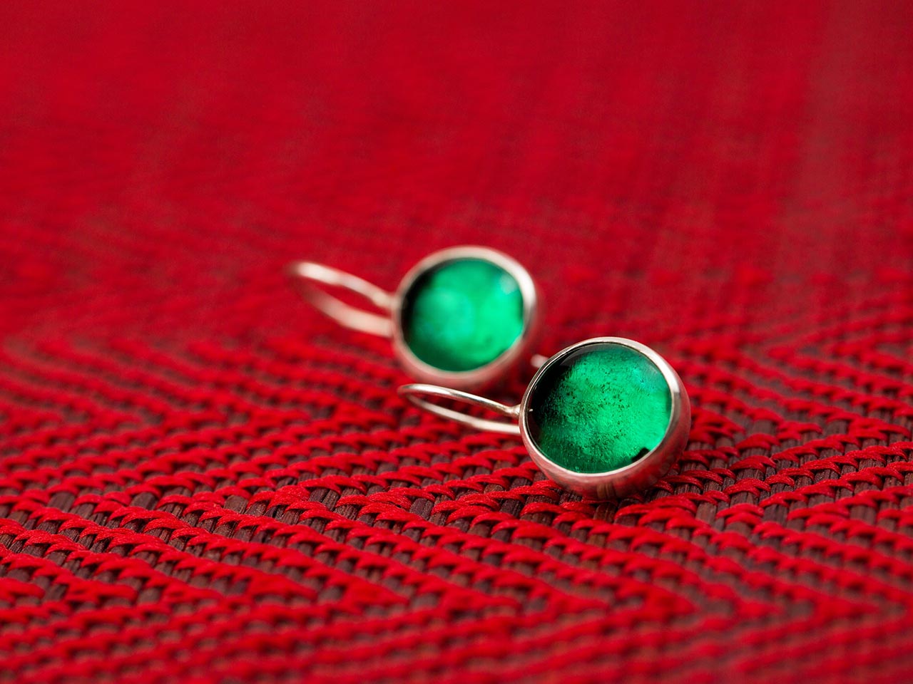 Hand Made Sterling Silver Small Emerald Green Pastilles Earrings
