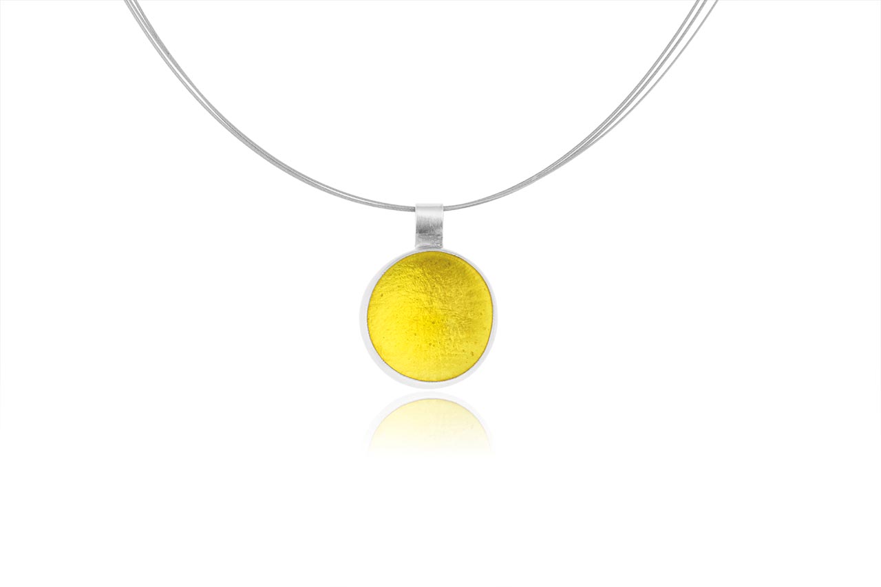 Hand Made Sterling Silver Big Lemon Yellow Pastille Pendant Hand Made Sterling Silver Big Lemon Yellow Pastille Pendant
