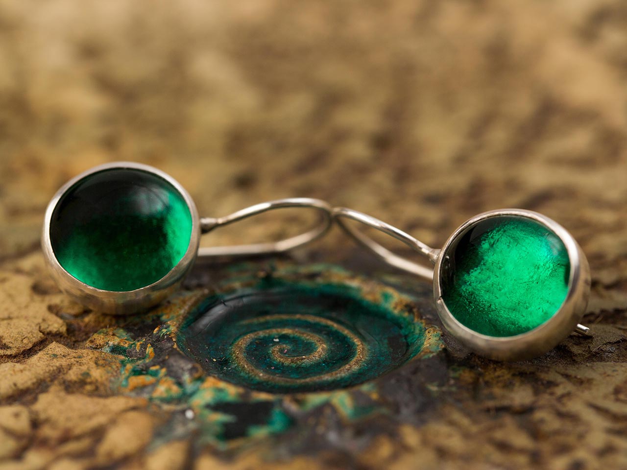 Hand Made Sterling Silver Small Emerald Green Pastilles Earrings Hand Made Sterling Silver Small Emerald Green Pastilles Earrings