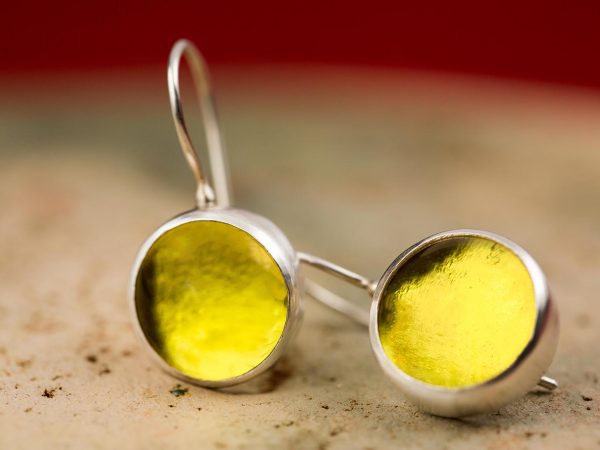 Hand Made Sterling Silver Small Lemon Yellow Pastilles Earrings