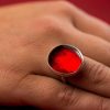 Hand Made Sterling Silver Big Fire Red Adjustable Pastille Ring