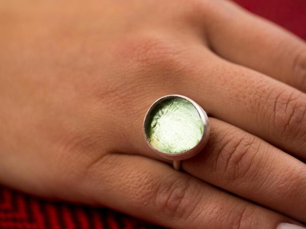 Hand Made Sterling Silver Big Peridot Green Adjustable Pastille Ring