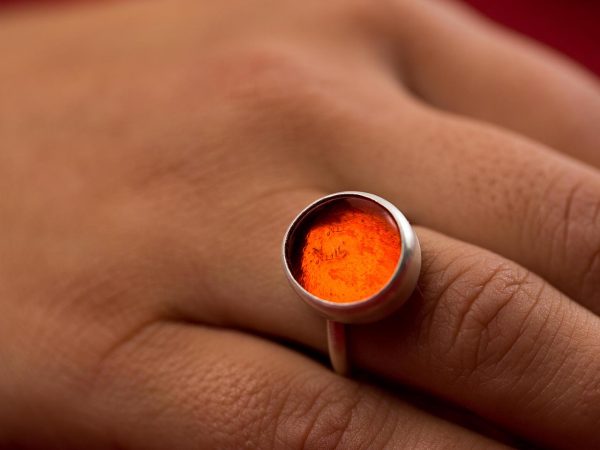 Hand Made Sterling Silver Small Caviar Orange Adjustable Pastille Ring