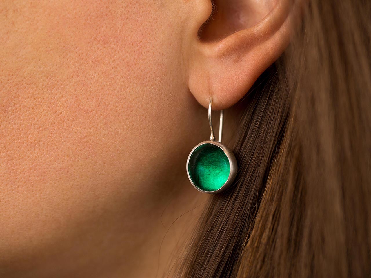 Hand Made Sterling Silver Small Emerald Green Pastilles Earrings Hand Made Sterling Silver Small Emerald Green Pastilles Earrings