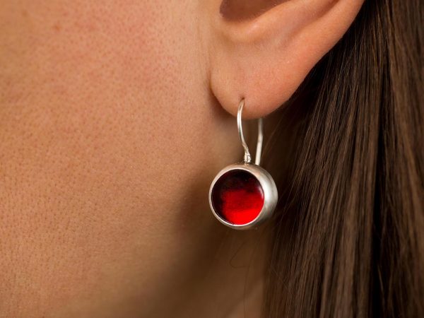 Hand Made Sterling Silver Small Fire Red Pastilles Earrings