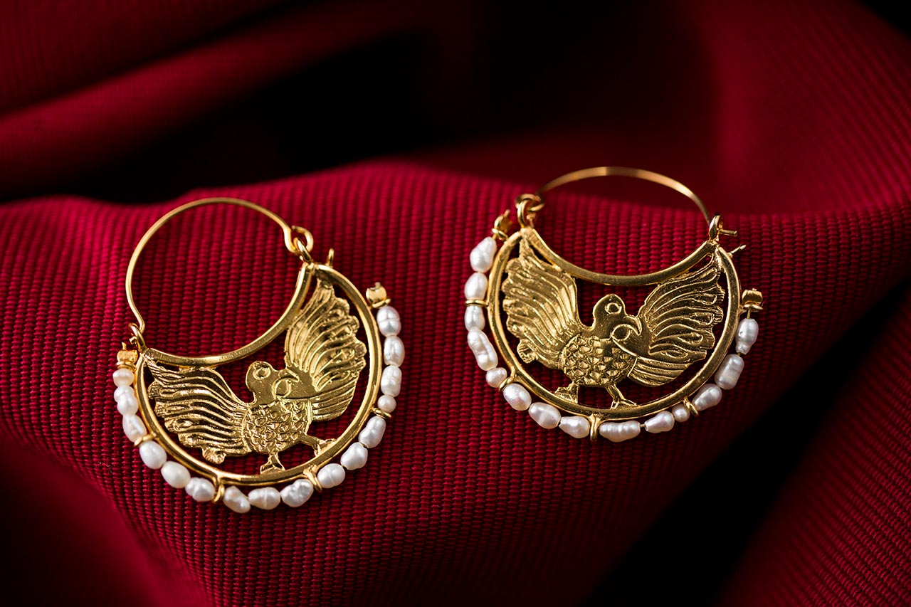 Hand Made Sterling Silver Gold Plated Eagles Byzantine Hoops