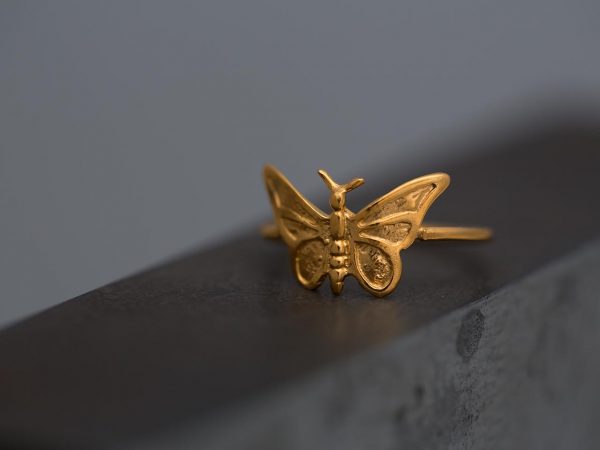 Hand Made Sterling Silver Gold Plated Small Butterfly Ring