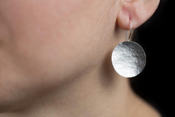 Hand Made Sterling Silver Hammered Disk Earrings