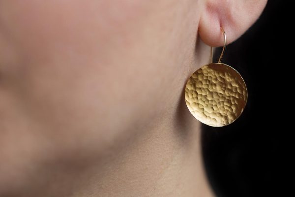 Hand Made Sterling Silver Gold Plated Hammered Disk Earrings