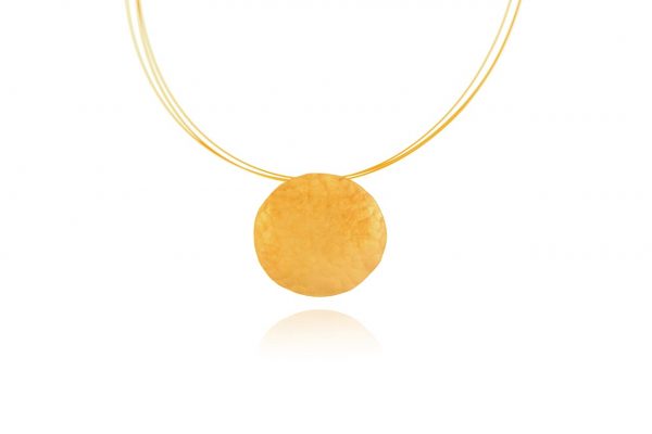 Hand Made Sterling Silver Gold Plated Hammered Disk Pendant