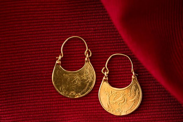 Hand Made Sterling Silver Gold Plated Carnation-Bird Byzantine Hoops