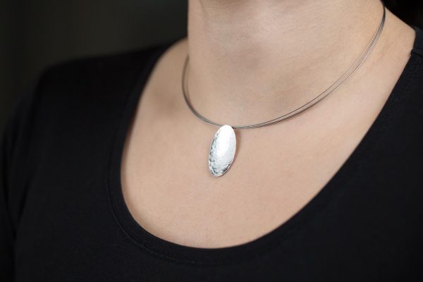 Hand Made Sterling Silver Hammered Oval Pendant