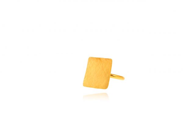 Hand Made Sterling Silver Gold Plated Hammered Square Ring