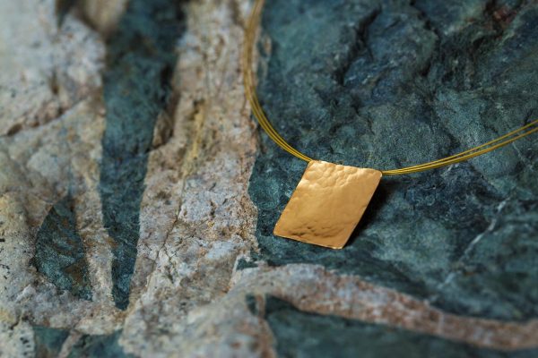 Hand Made Sterling Silver Gold Plated Hammered Square Pendant