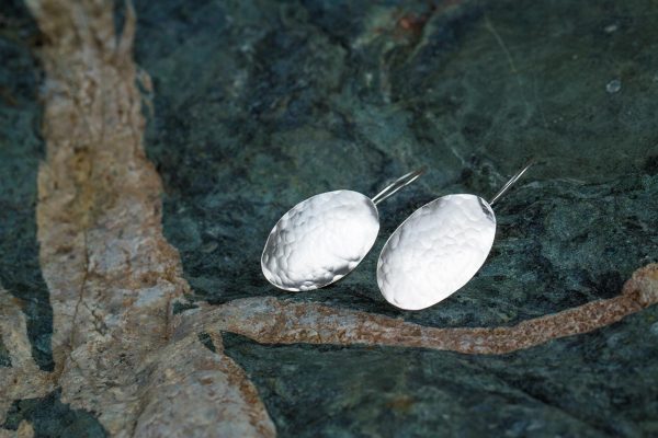 Hand Made Sterling Silver Hammered Oval Earrings