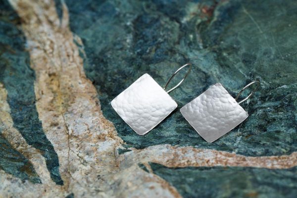 Hand Made Sterling Silver Hammered Square Earrings