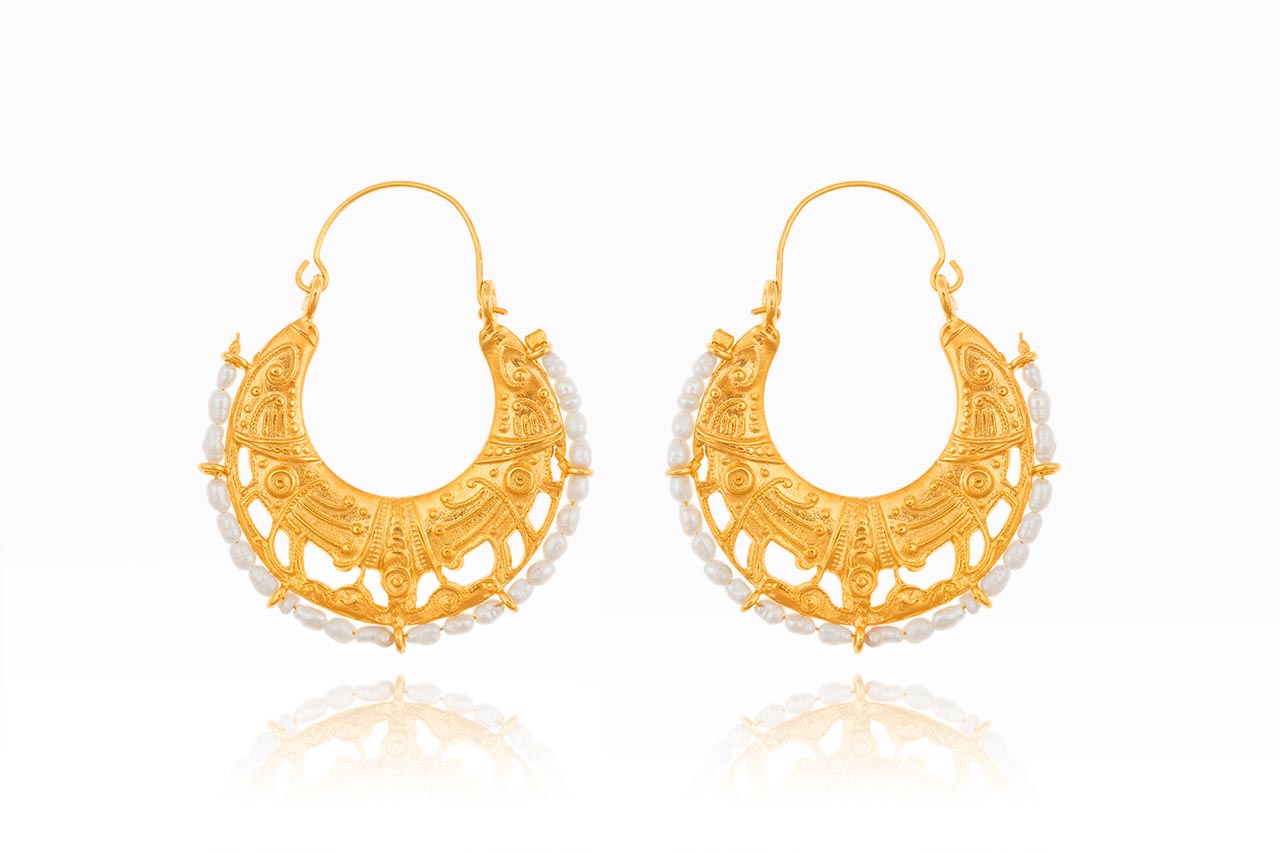 Hand Made Sterling Silver Gold Plated Cornucopia Byzantine Hoops Hand Made Sterling Silver Gold Plated Cornucopia Byzantine Hoops