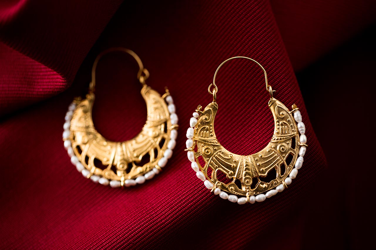 Hand Made Sterling Silver Gold Plated Cornucopia Byzantine Hoops