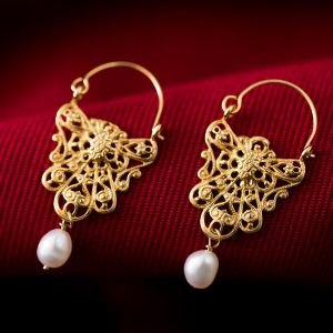 Hand Made Sterling Silver Gold Plated Lace Byzantine Hoops
