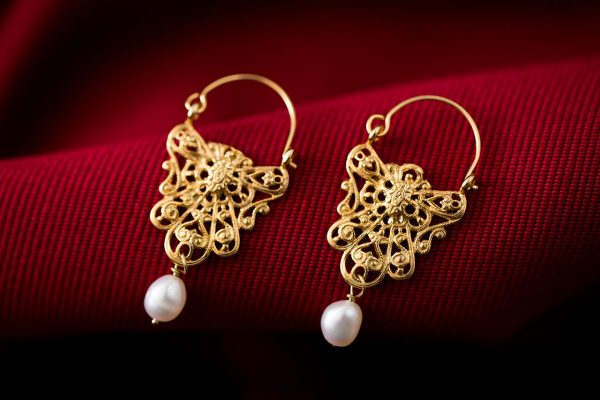 Hand Made Sterling Silver Gold Plated Lace Byzantine Hoops