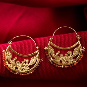 Hand Made Sterling Silver Gold Plated Two Doves Byzantine Hoops