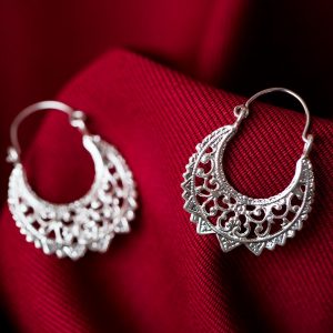 Hand Made Sterling Silver Big Laced Byzantine Hoops