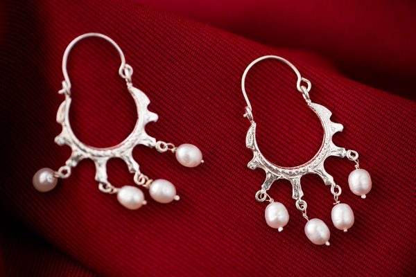 Hand Made Sterling Silver Byzantine Hoops with Pearls