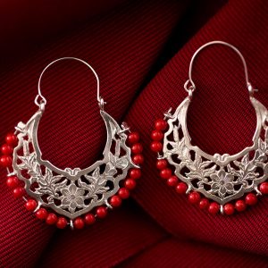 Hand Made Sterling Silver Big Floral Byzantine Hoops